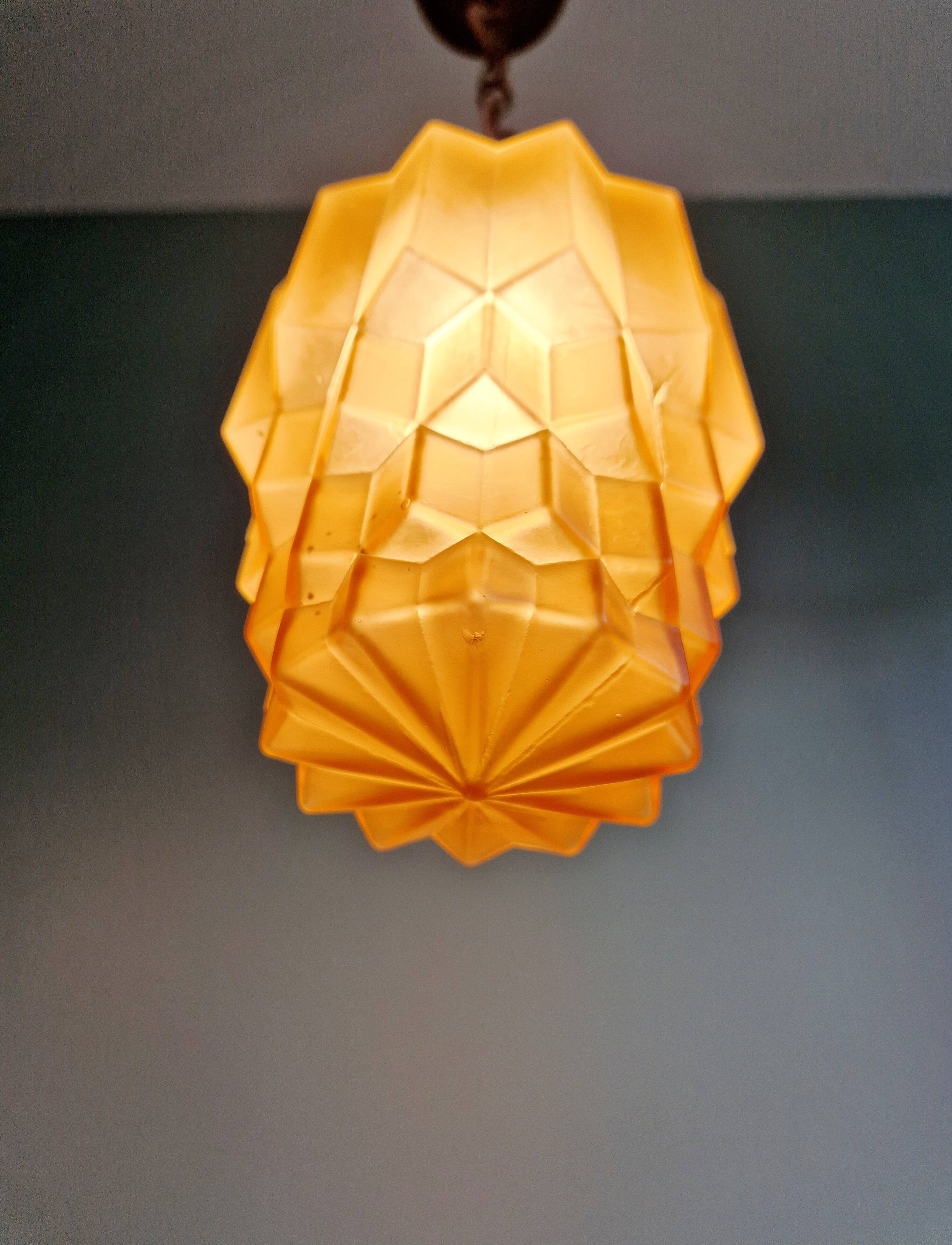 Art Deco Skyscraper type pendant lamp in amber glass, 1920s-30s