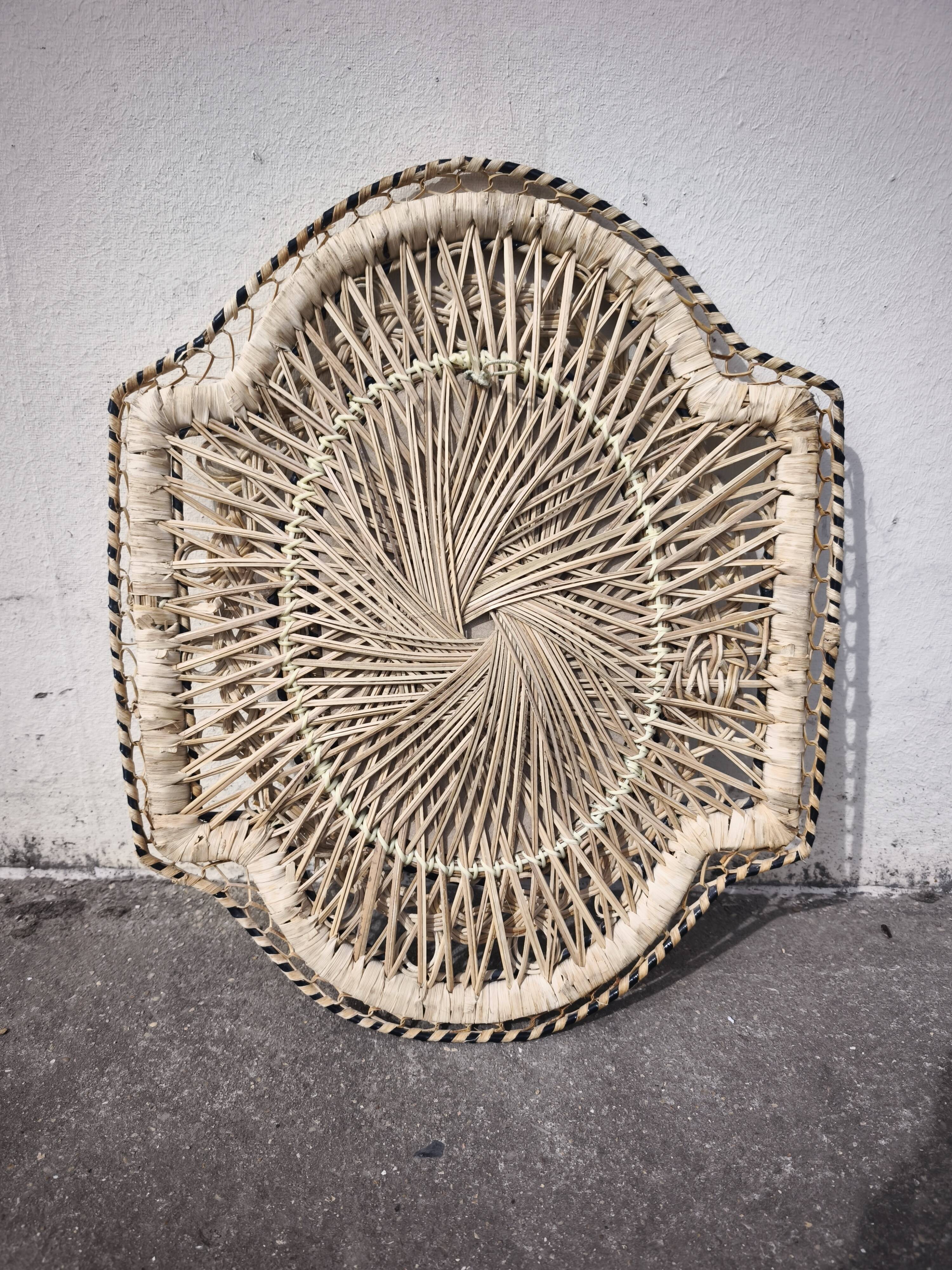Wall mirror peacock filigree in rattan and wicker