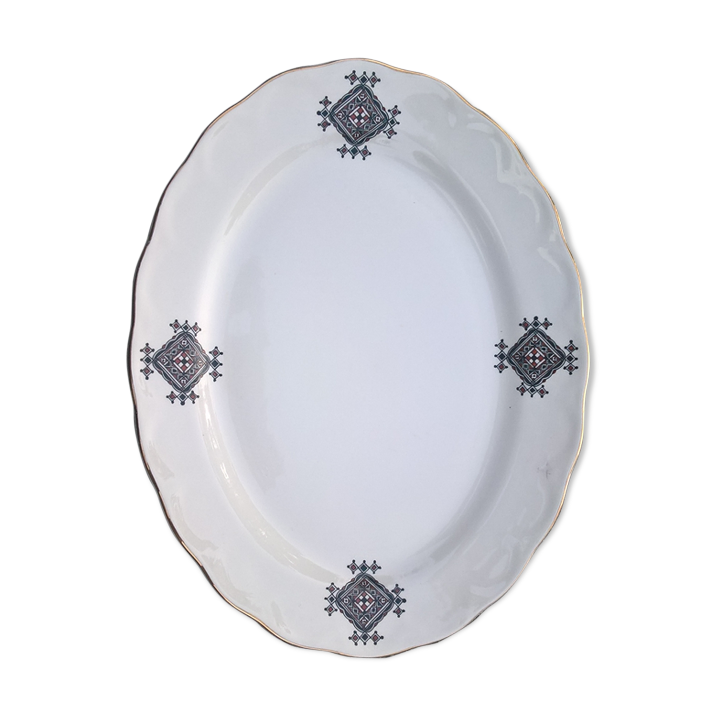 Oval dishes in Mila earthenware (Algeria) Berber motifs, vintage 60s-70s