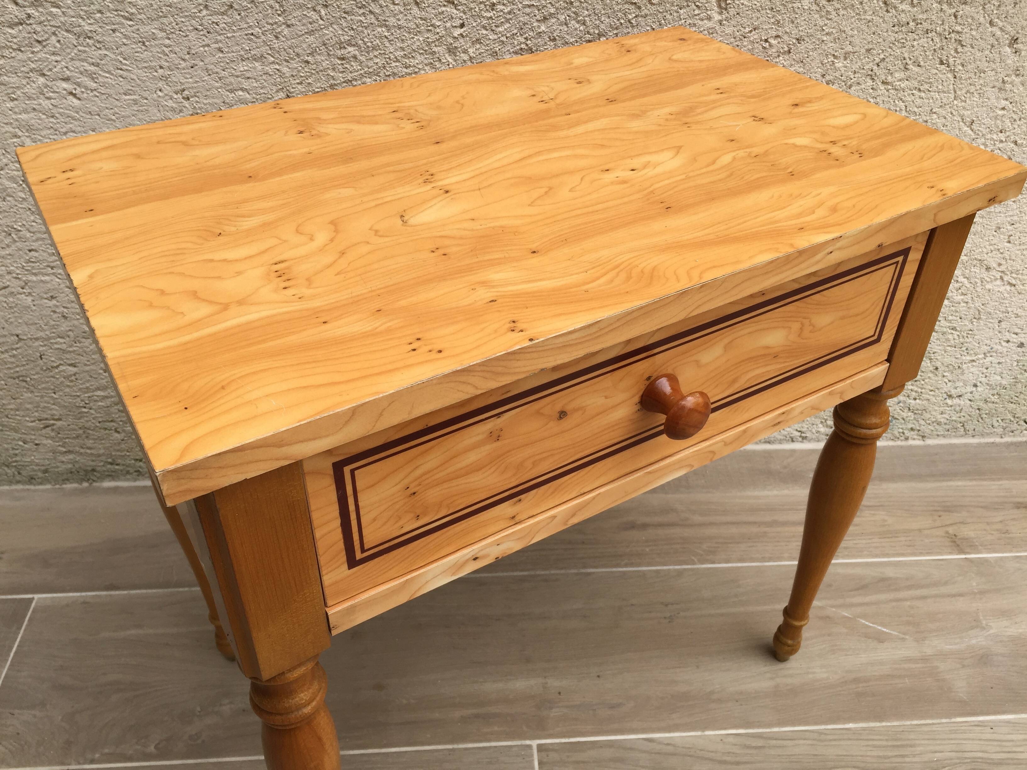 Formica and vintage wood bedside table