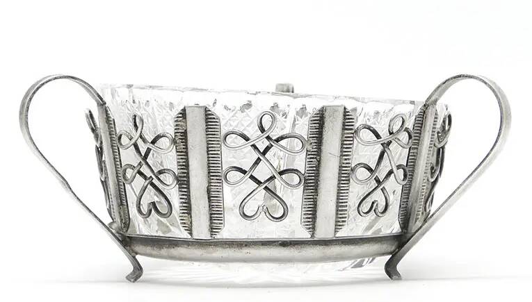 Postmodernist sugar bowl, silver-plated brass, HEFRA, Poland, 1970s