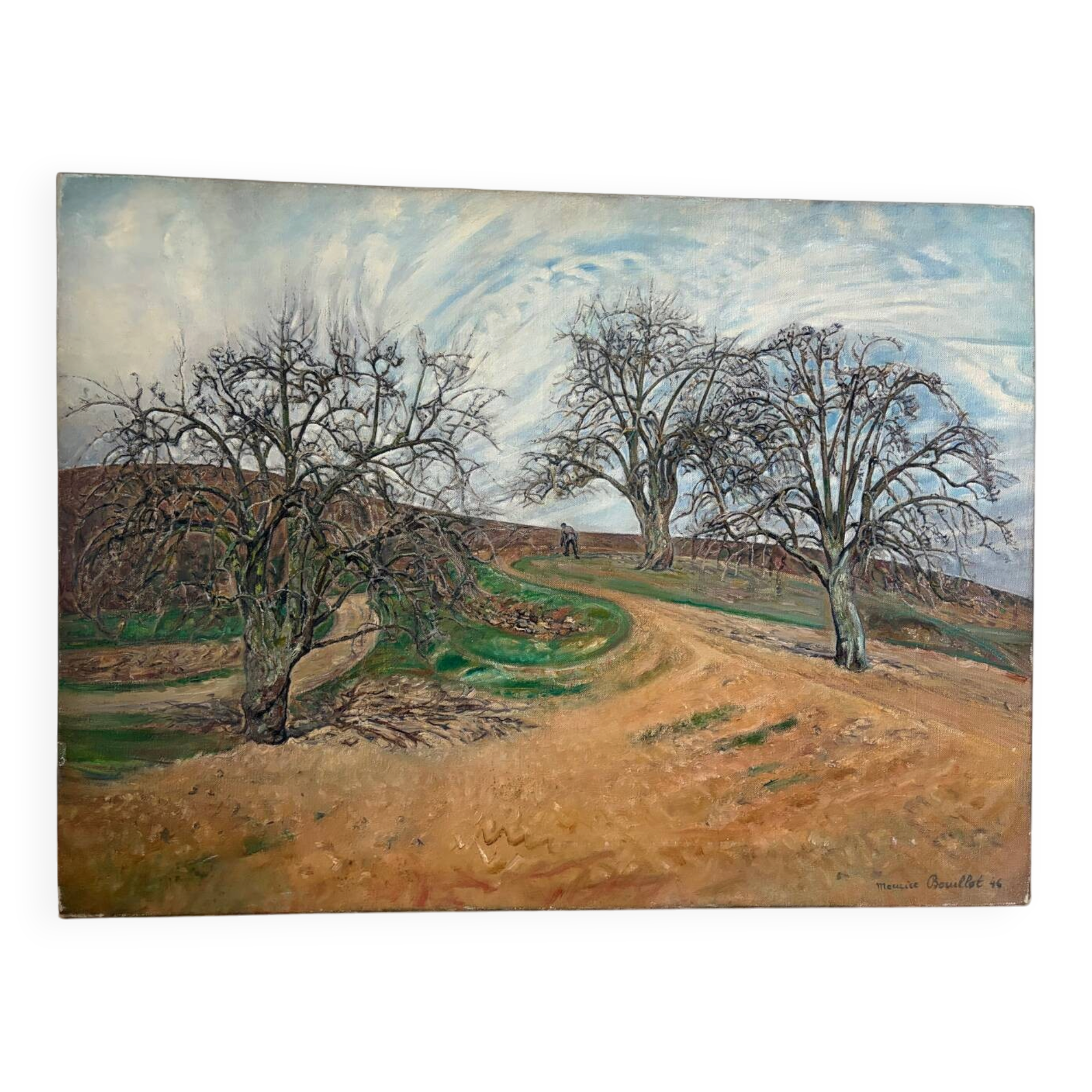 The path under the winter trees signed Maurice Bouillot 1946