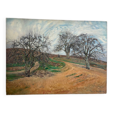 The path under the winter trees signed Maurice Bouillot 1946
