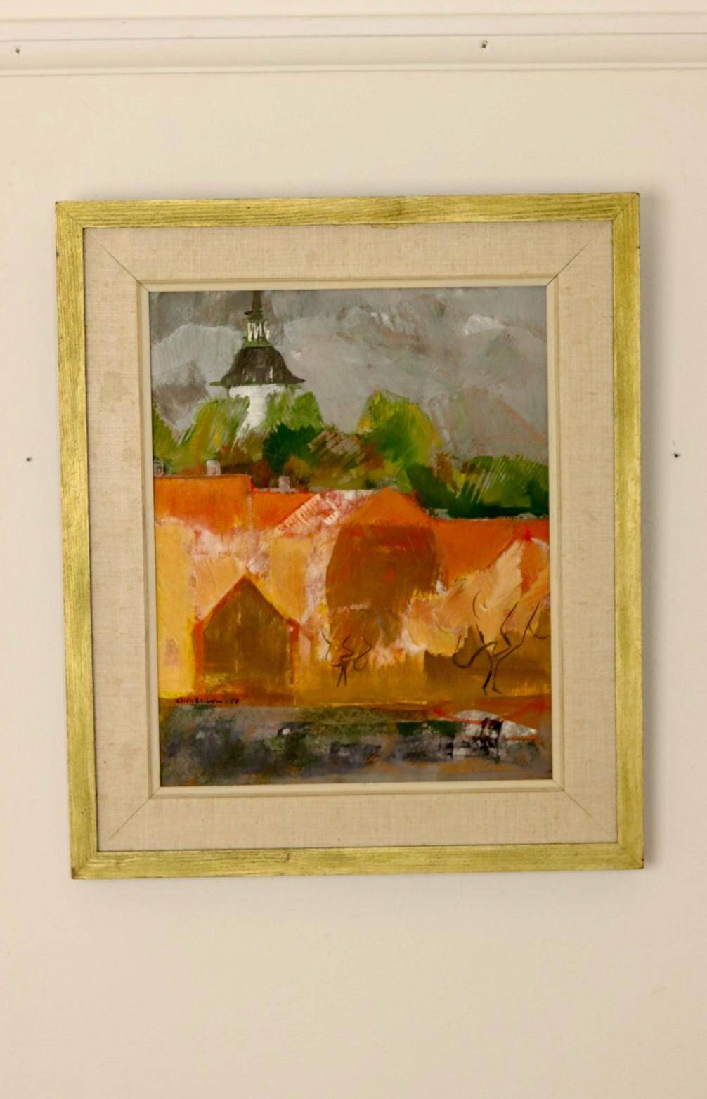 Oil painting on Swedish panel from the mid-1950s "Abstract Landscape" by Ann Marie Ekbom.