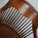 Pair of English Edwardian Oak Spindle Back Captains Office Desk Chairs