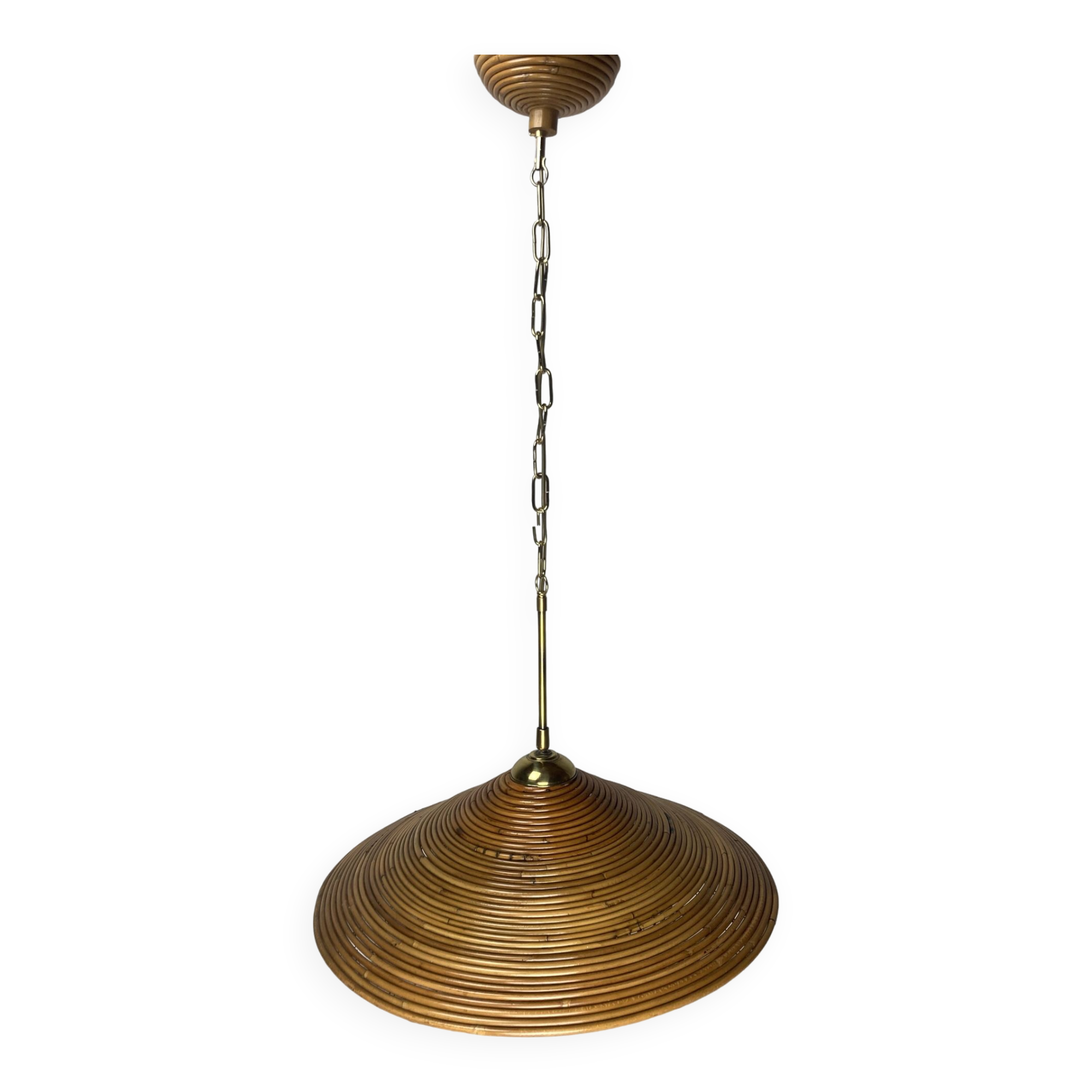 Pencil Split Reed, Rattan, Bamboo & Brass Pendant Lamp, 1970s