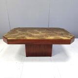 Table basse vintage en laiton gravé des années 1970