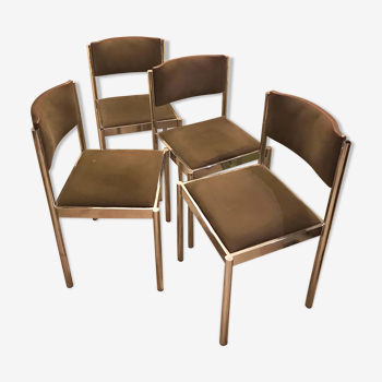 Lot of 4 chrome chairs and brown velvet 70