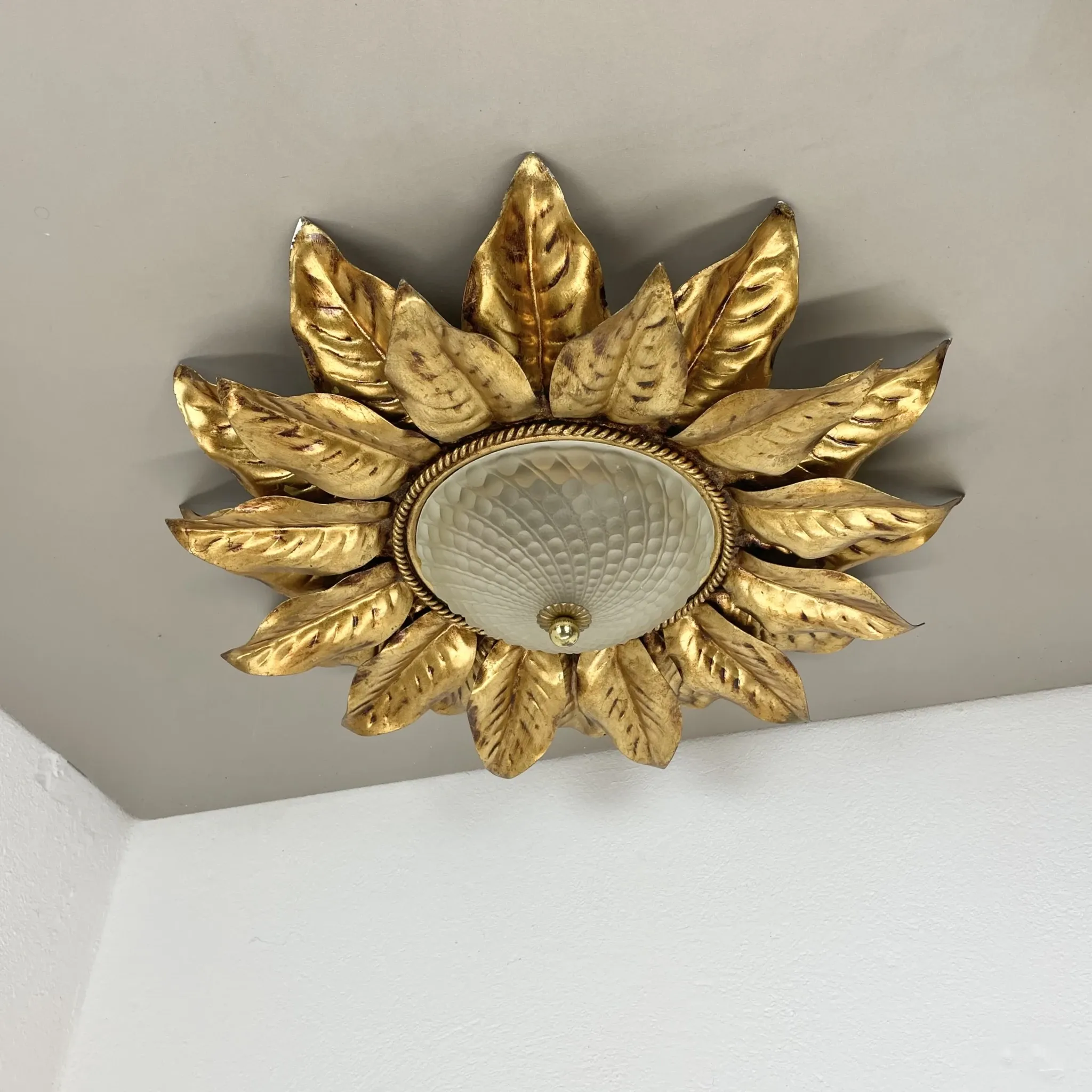 Large 55 cm golden 'florentine theatre' ceiling light by banci, florence, italy, 1970