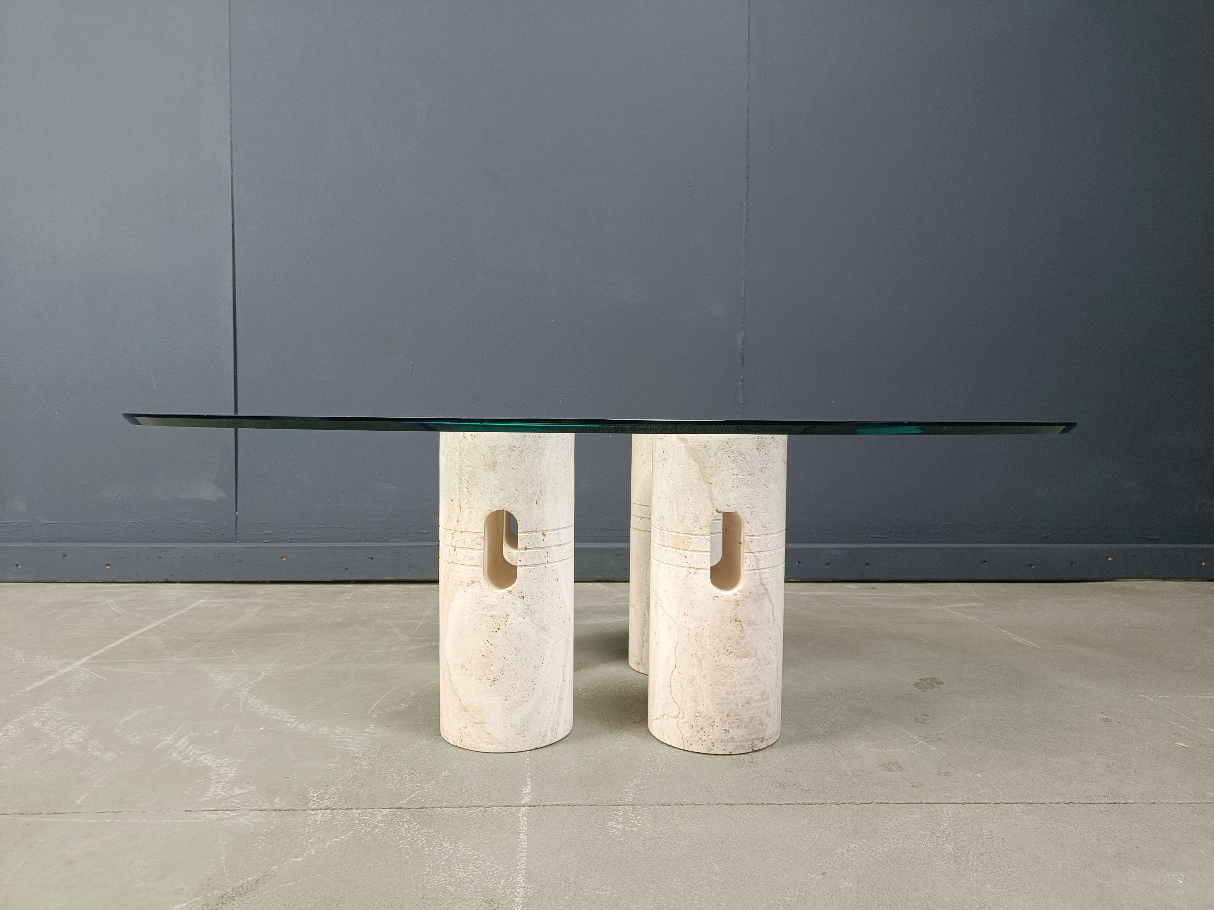 Vintage travertine and glass coffee table, 1970s
