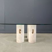 Table basse vintage en travertin et verre, années 1970