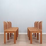 Curved wicker and wood chairs 1970s, set of 6