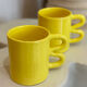 Mug cup ceramic handle graphic wave design colorful lemon yellow