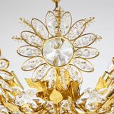 Ernst Palme Grand Chandelier Palm Tree Flower Palwa, Gilded Brass, Crystals, 1970s
