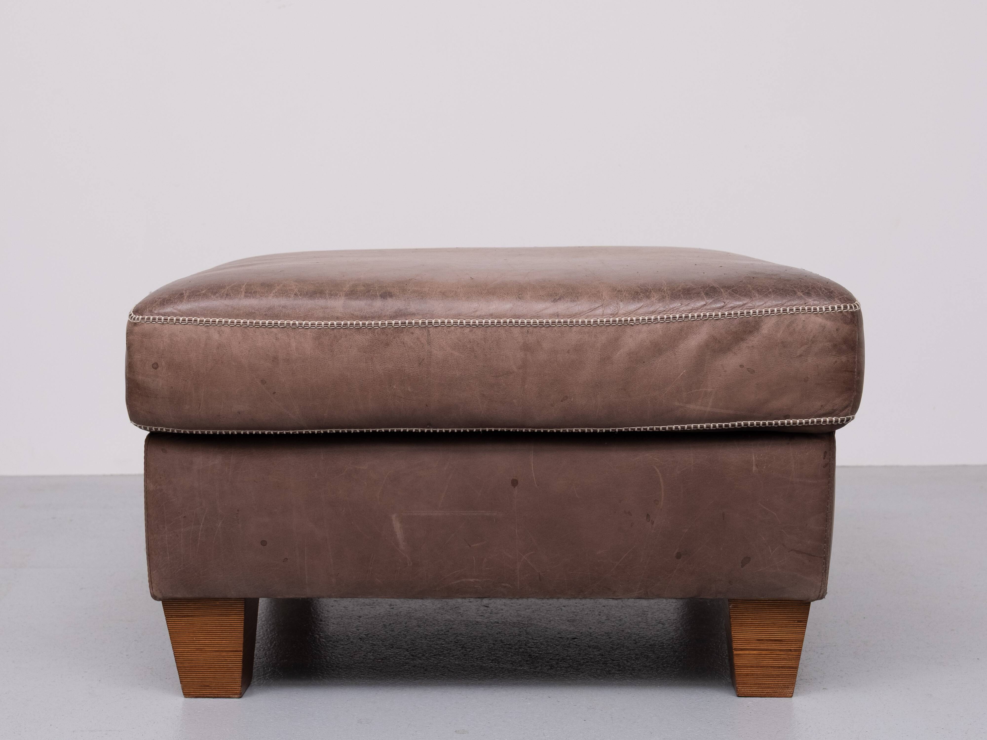 Stich Leather Pouf or Ottoman 1970s