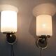 Pair of wall lights in gilded brass, black metal and opaline, 1960