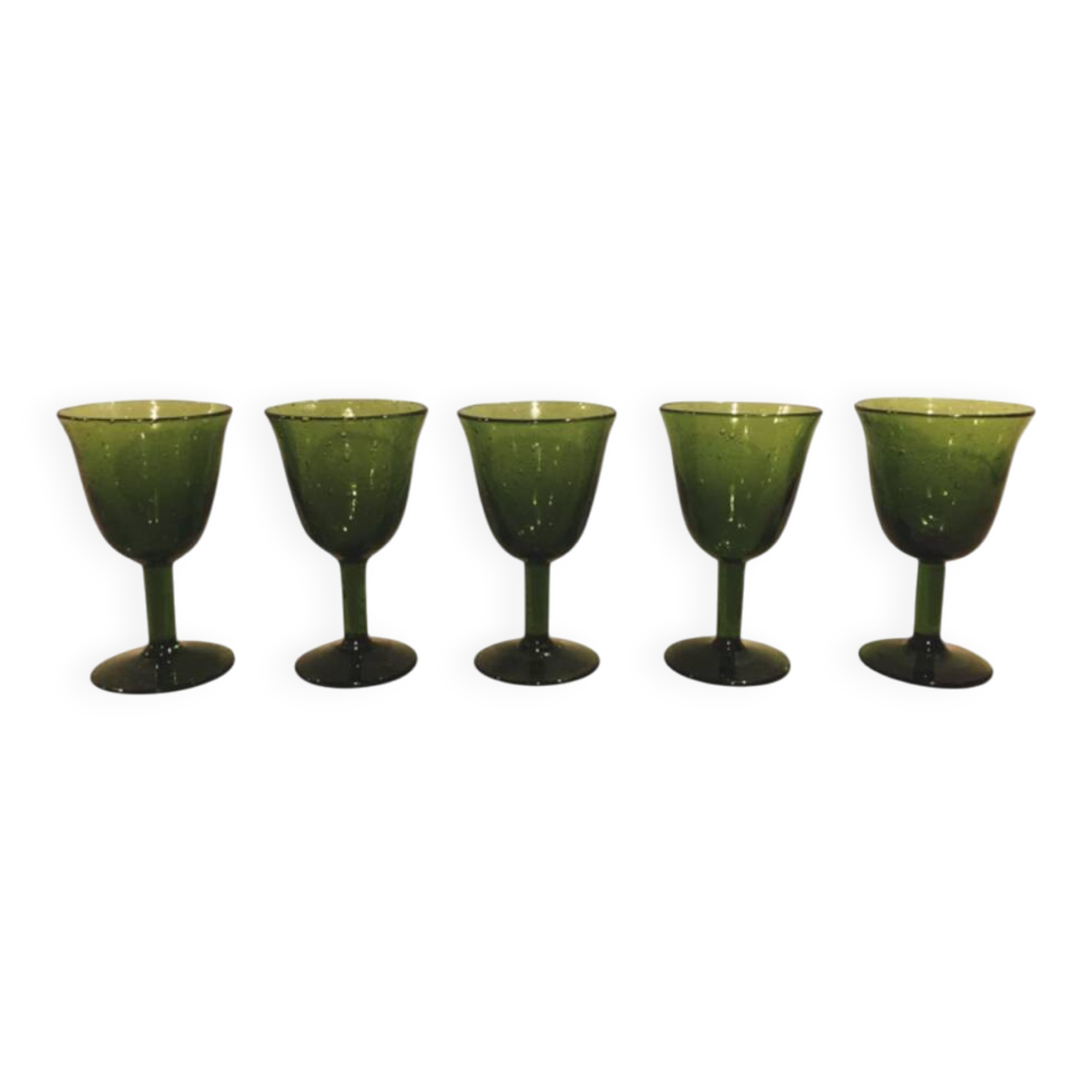 Set de 5 verres anciens en verre bullé soufflé