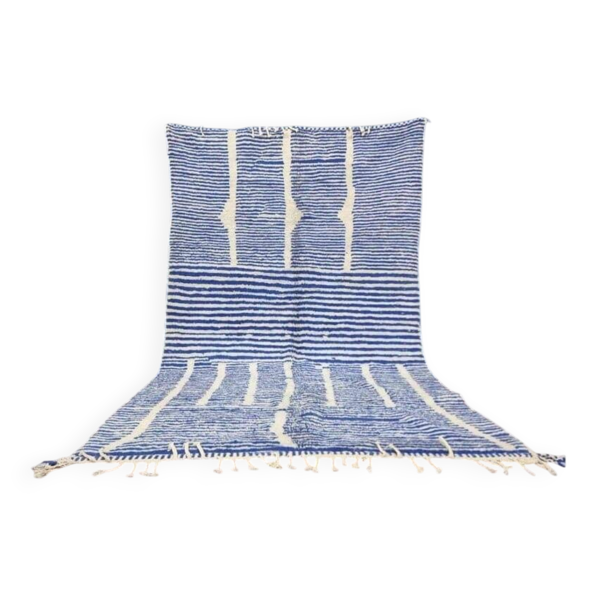 Handwoven Berber rug in blue and white, size 150x250 cm.