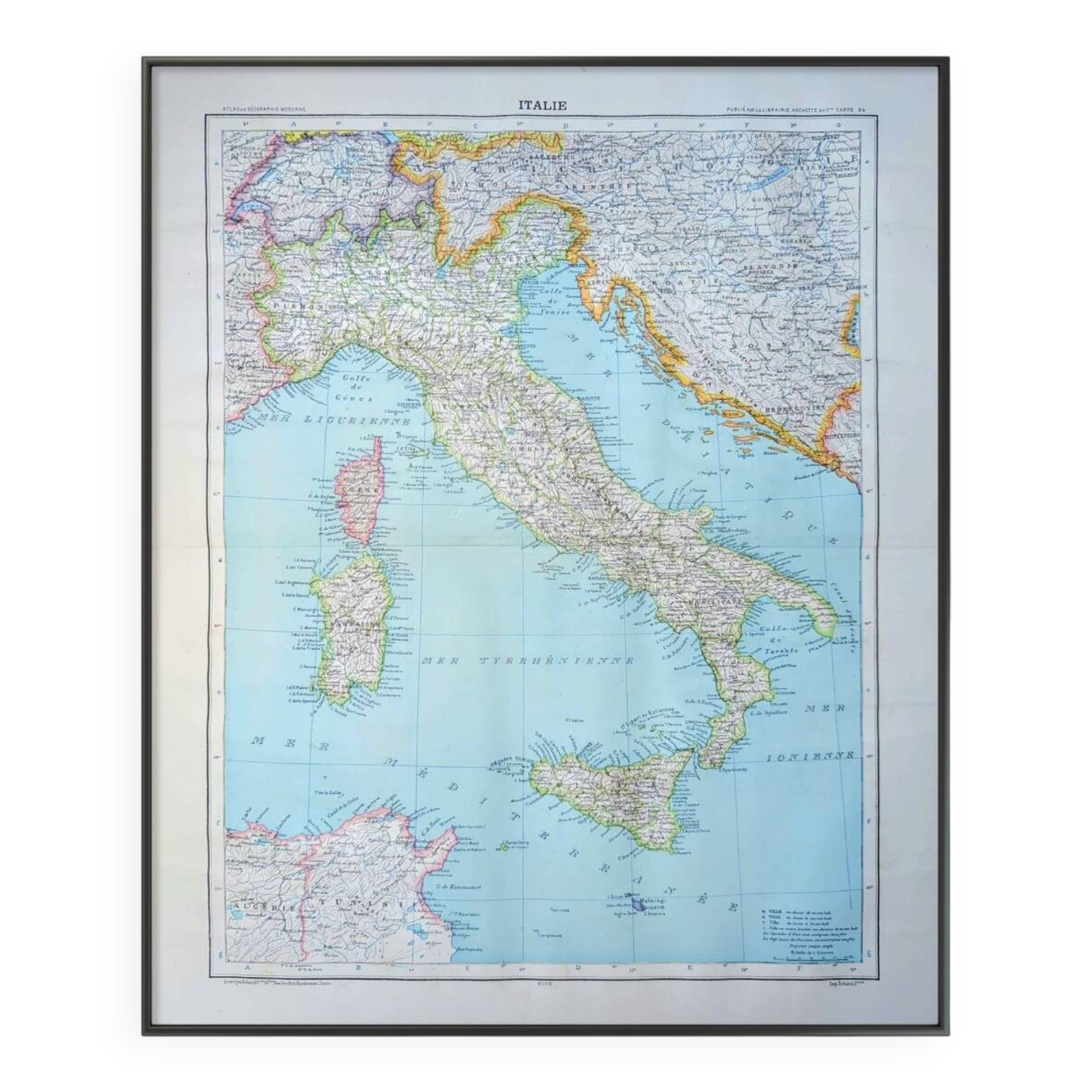 Italy, original map printed in 1907.