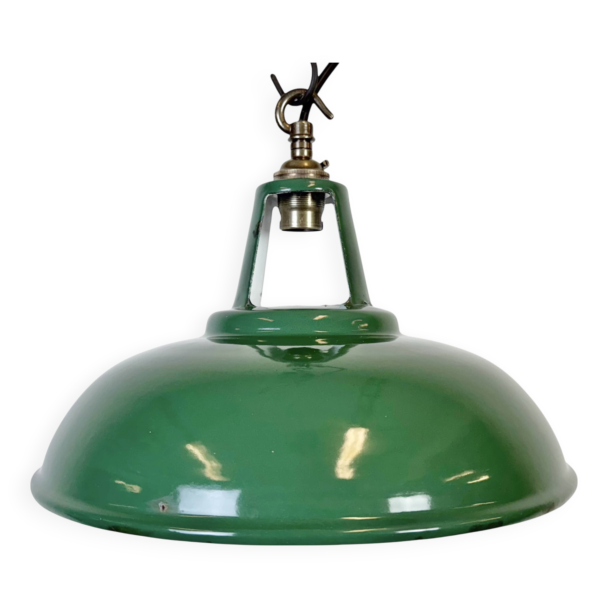 Industrial Green Enamel Factory Pendant Lamp, 1960s