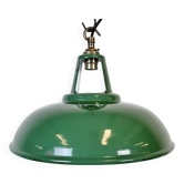 Lampe à suspension industrielle en émail vert, années 1960
