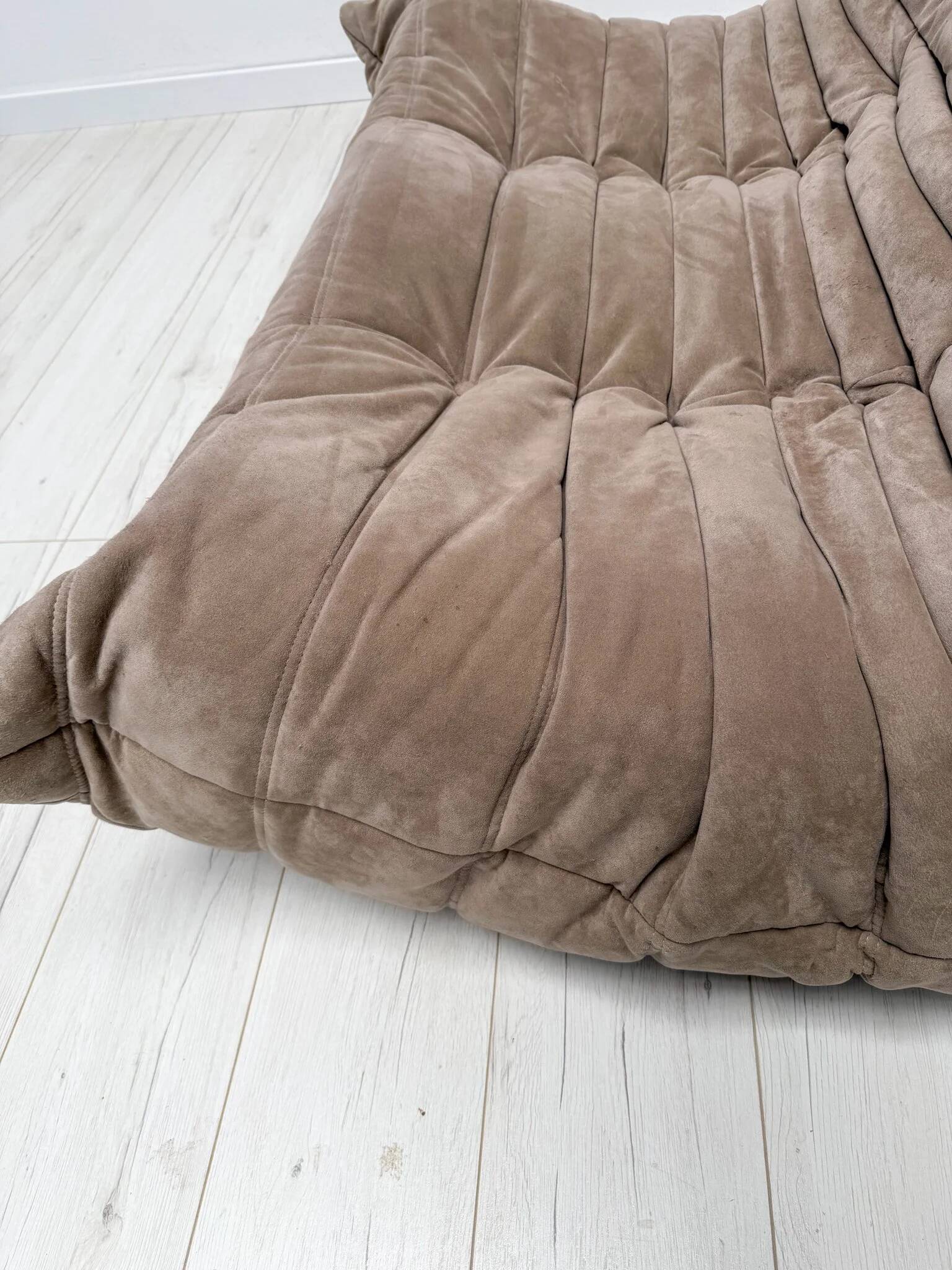 1990s vintage original taupe Alcantara Togo 2-seater by Michel Ducaroy for Ligne Roset
