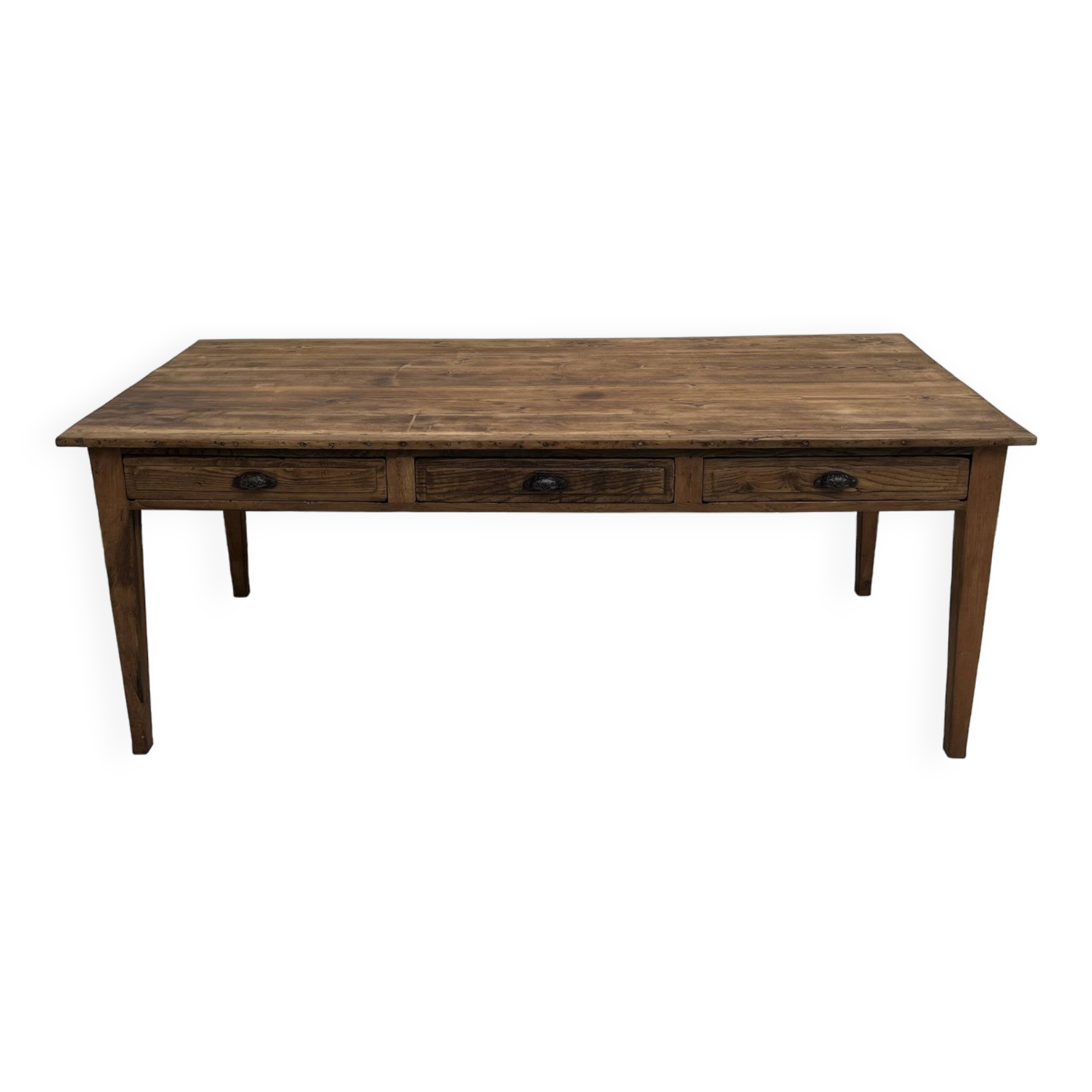 Antique farm table, fully restored, with 3 drawers