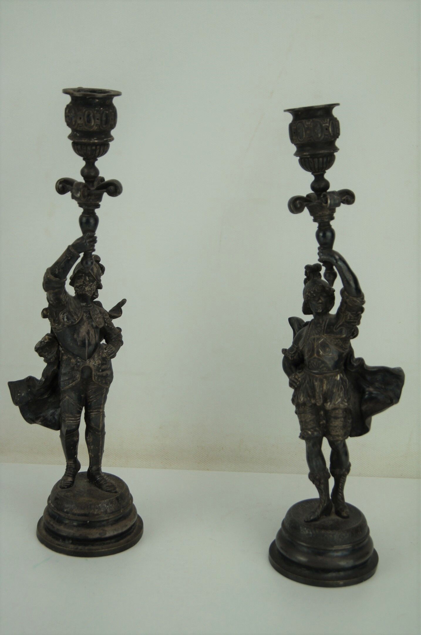 Silver bronze torch pair Paul Dubois