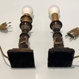 Pair of Empire Style Table Lamps with Patinated Black Bronze and Gilded Mounts