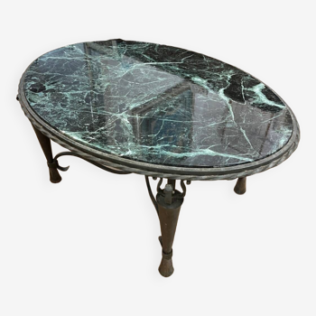 Table basse en fer forgé et marbre vert