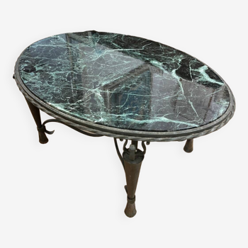 Wrought iron and green marble coffee table