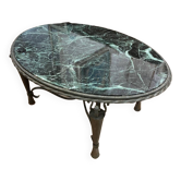 Wrought iron and green marble coffee table