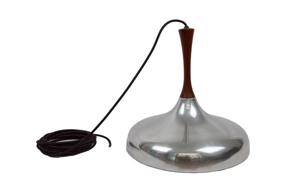 Scandinavian pendant light - Brushed steel and rosewood