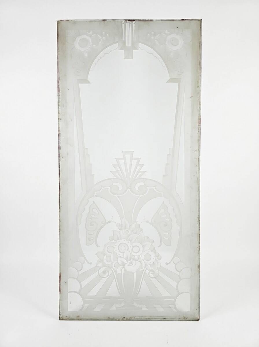 Art Deco engraved glass door panel 1930