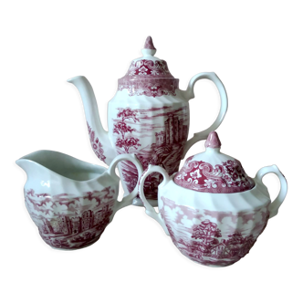 Set teapot, wool pot and sugar bowl English porcelain Olde Country Castles