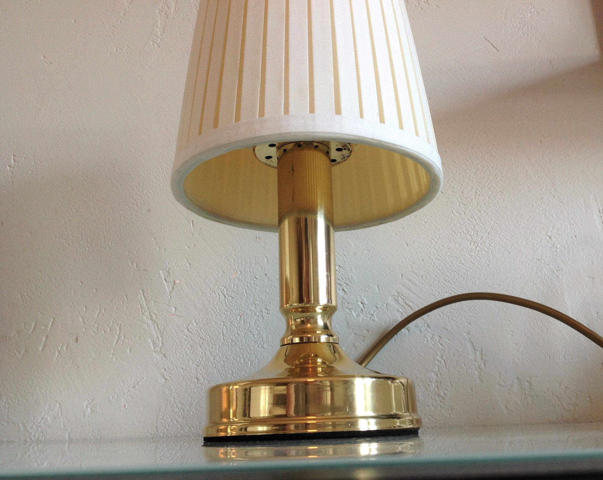 Pair of bedside lamps in golden metal and lampshade creme / vintage years 60-70
