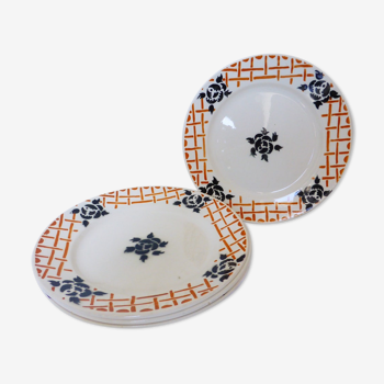 Set of 4 vintage flat plates Badonviller model Roscoff porcelain