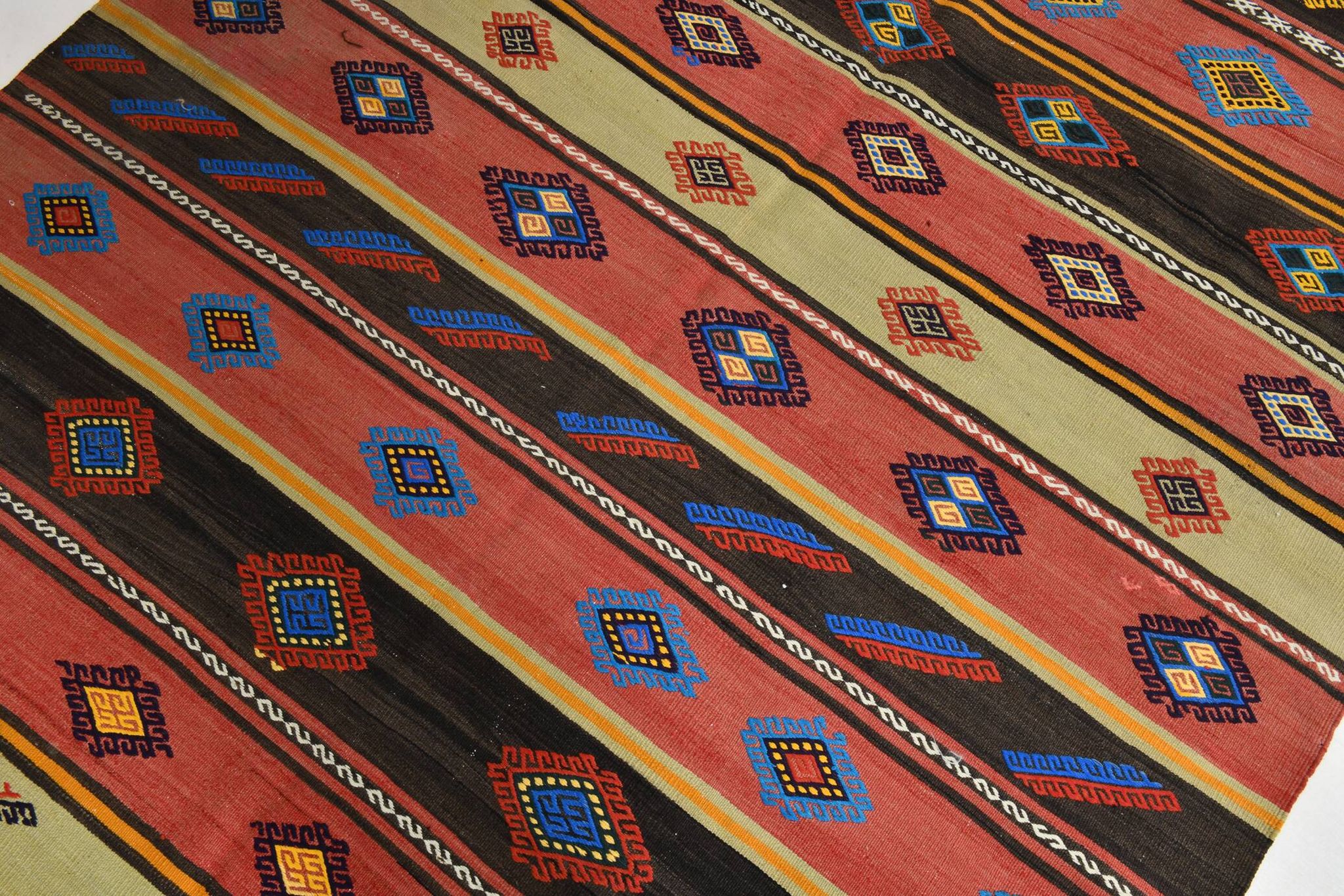 6x9 Blue & Red Details Kilim Rug,Modern Mid Century,Wool Area Rug,175x261Cm