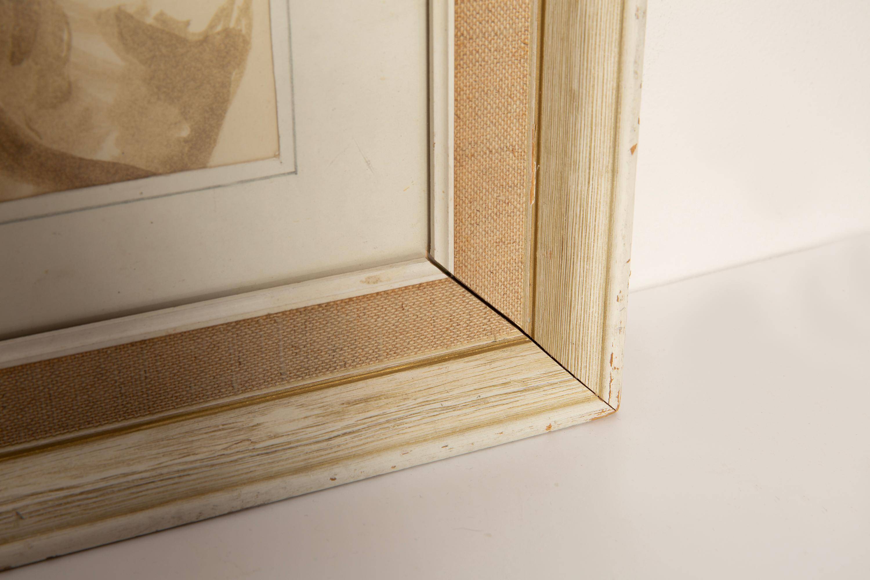 Classic female painting from the mid-century, wooden frame and linen, 1930s.