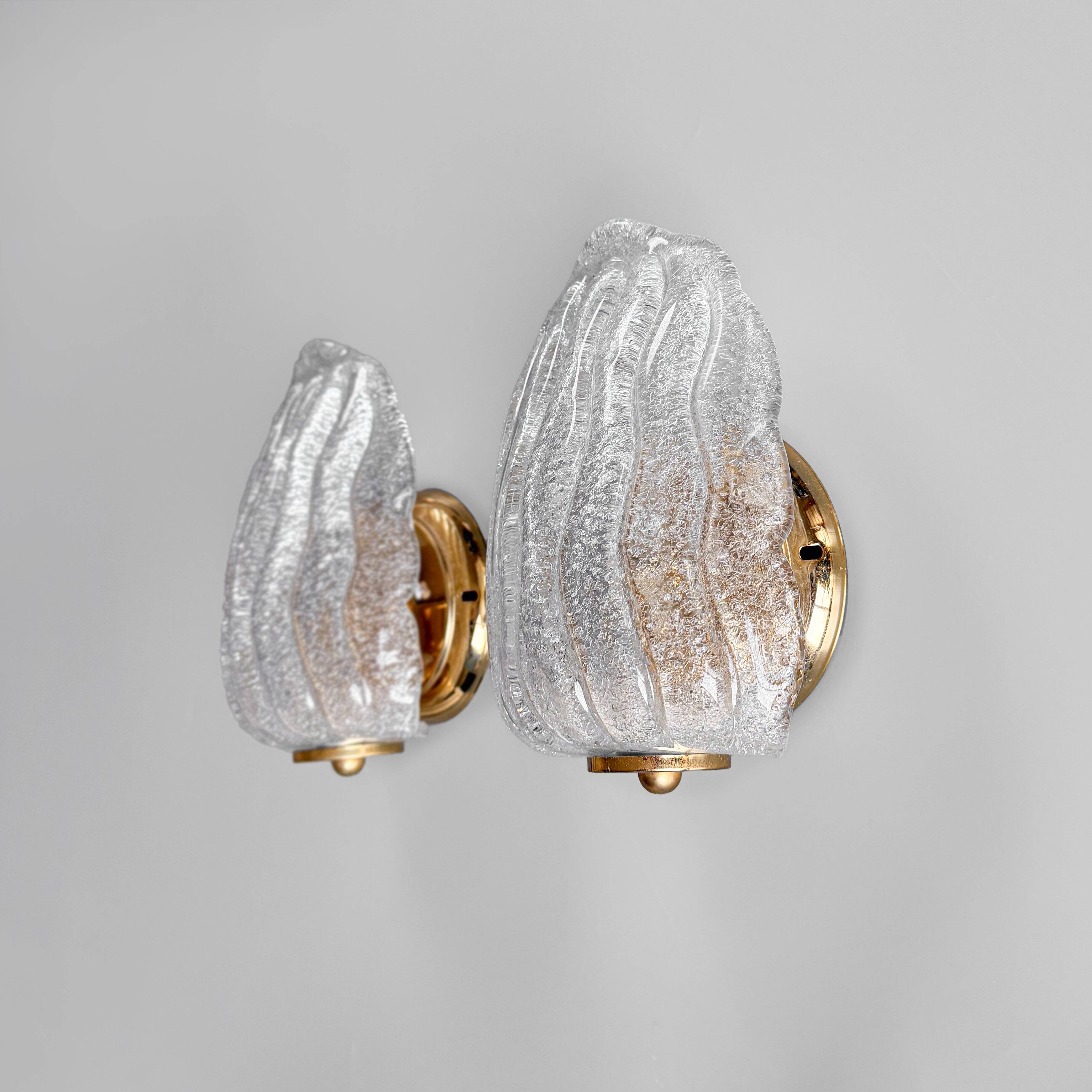 Vintage Italian Murano frosted glass wall sconces, 1980s.