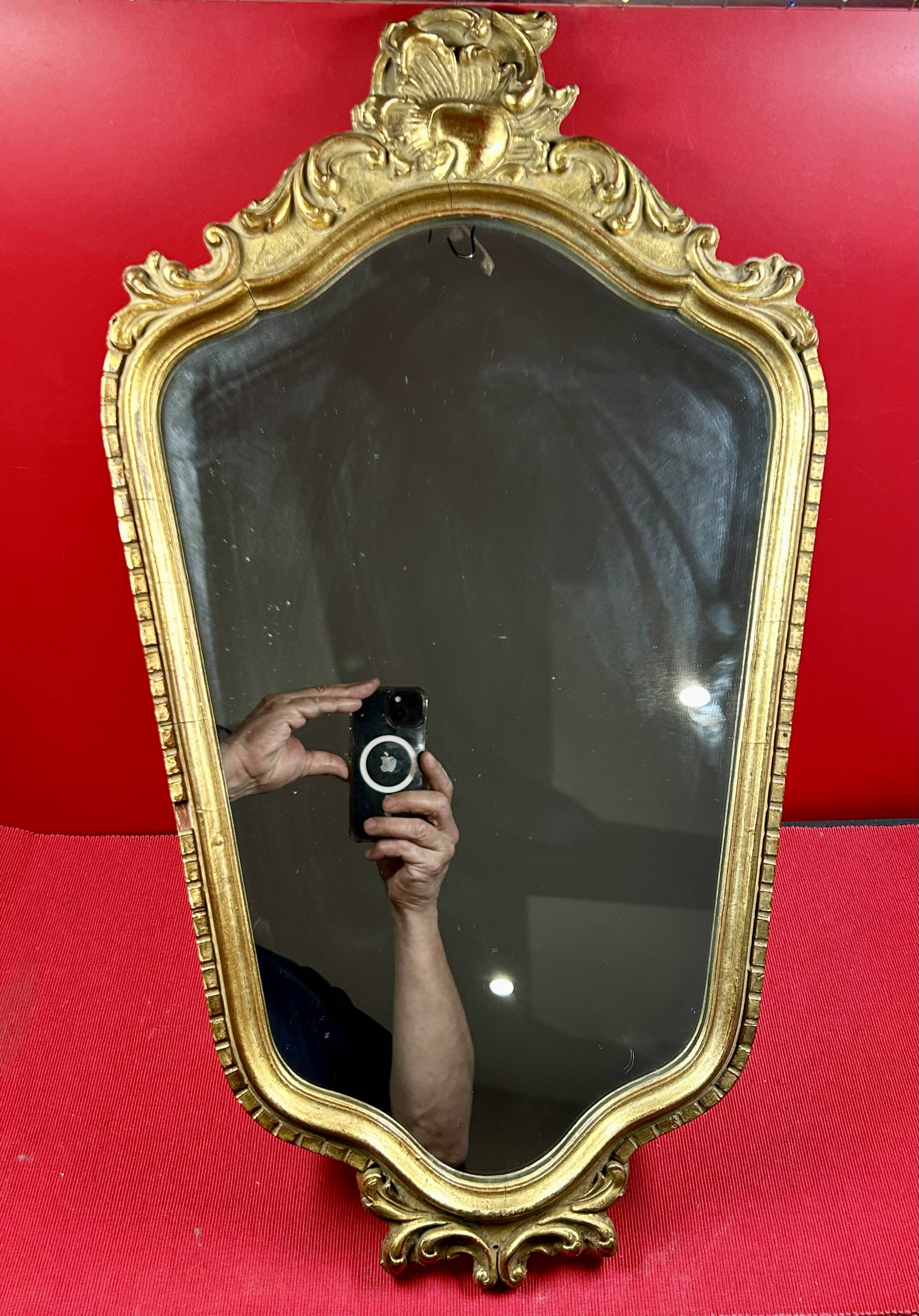 Baroque mirror in gilded wood and stucco in Louis XV style - 61 x 35 cm