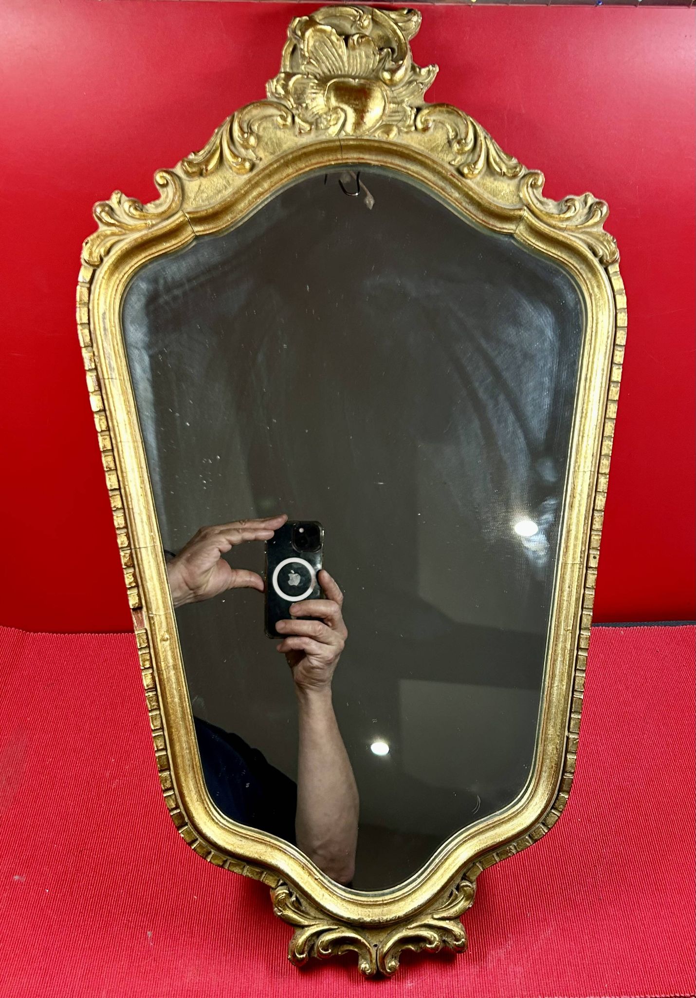 Baroque mirror in gilded wood and stucco in Louis XV style - 61 x 35 cm