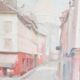 R. Joly "Rue Norvins à Montmartre avec vue sur le Sacré-Cœur" huile sur toi