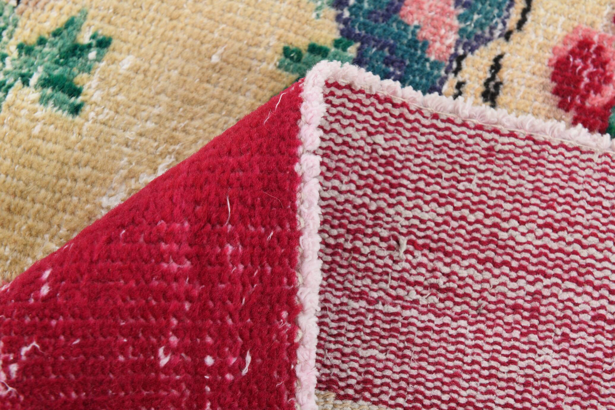 Ruby Red Vintage Floral Turkish Rug, Handmade Wool Carpet, 202x309 Cm