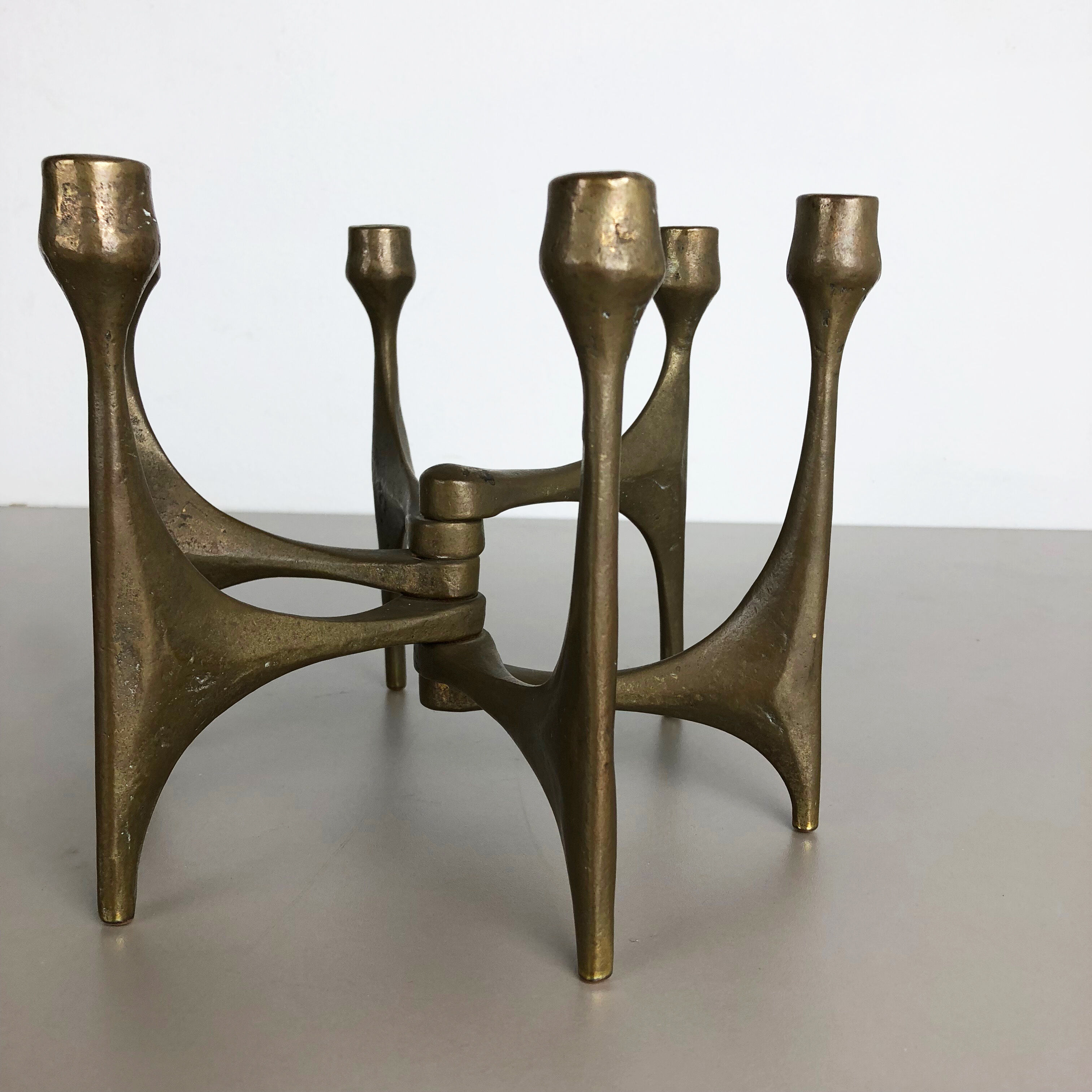 Brutalist bronze candleholder by Michael Harjes, Germany, 1960