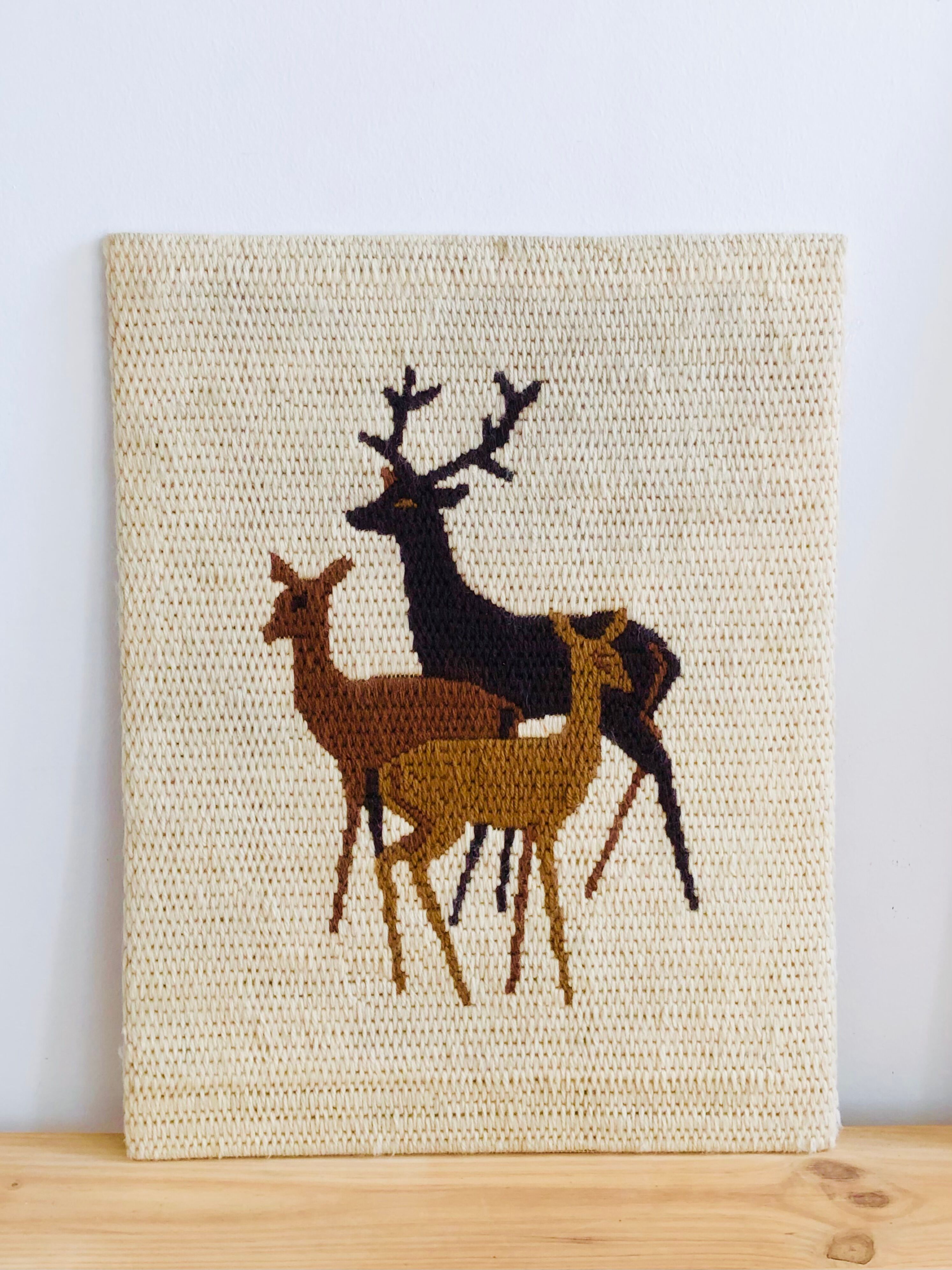 Vintage wool weaving deer family