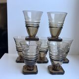 Set of 7 glasses in art deco smoked glass 30s