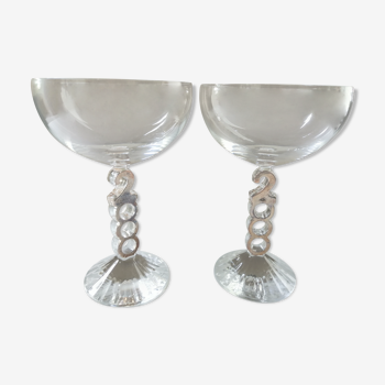 Duo of large glass champagne glasses