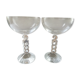 Duo of large glass champagne glasses