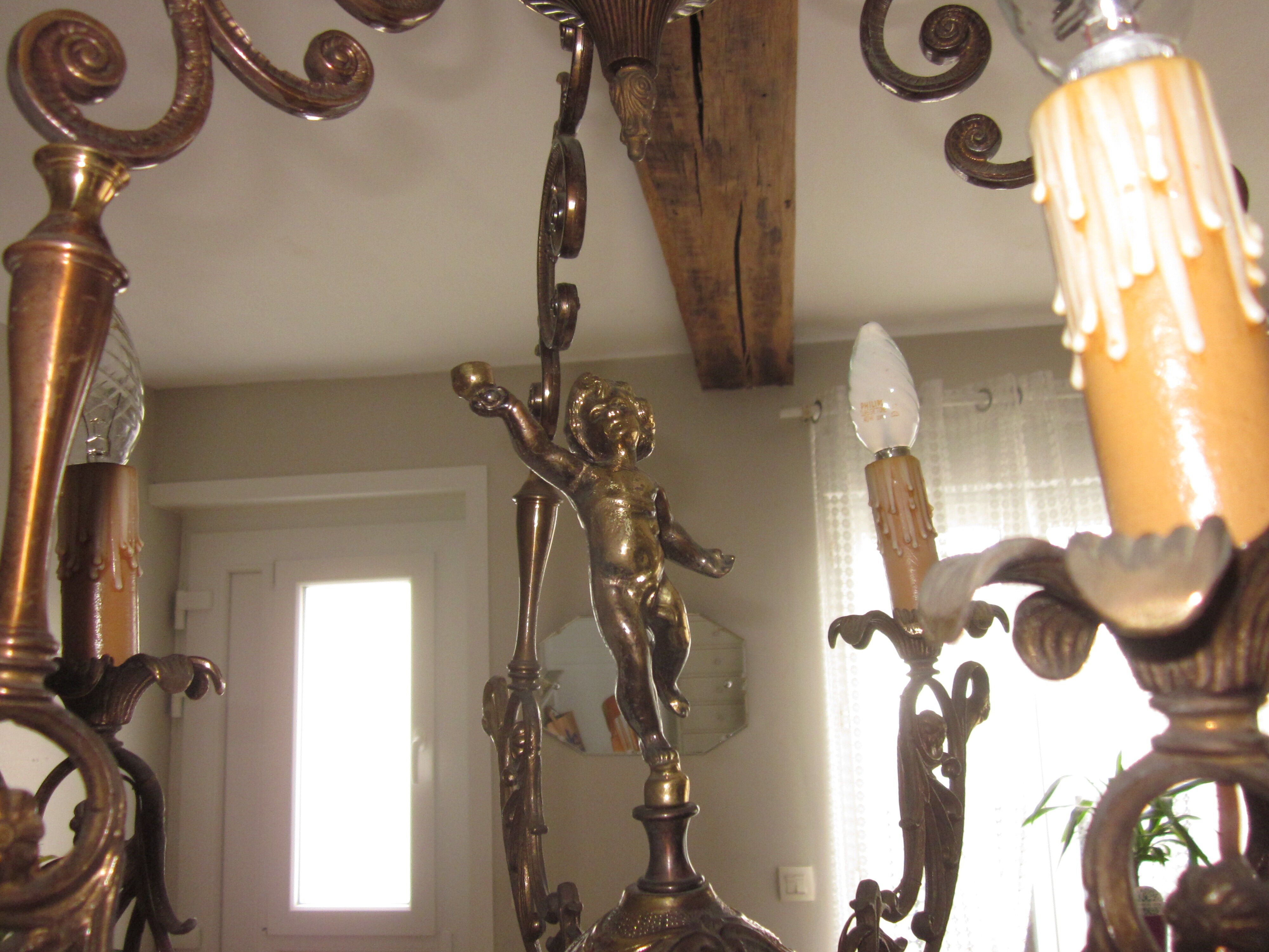 Bronze chandelier with angels